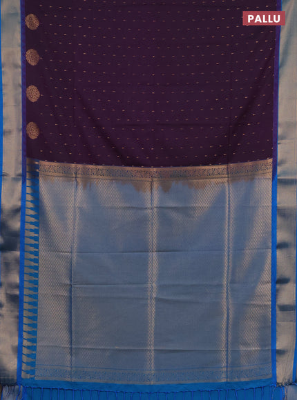 Semi soft silk saree deep purple and cs blue with allover zari woven buttas and zari woven border