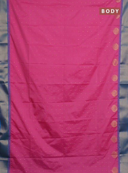 Semi soft silk saree pink and cs blue with allover zari woven buttas and zari woven border