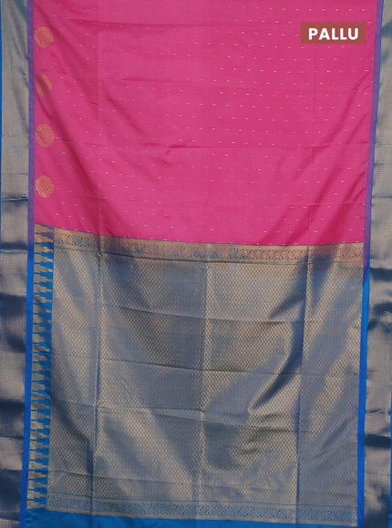 Semi soft silk saree pink and cs blue with allover zari woven buttas and zari woven border