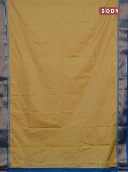 Semi soft silk saree pale yellow and cs blue with allover zari woven buttas and zari woven border