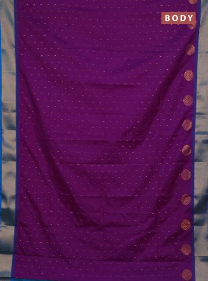 Semi soft silk saree purple and teal blue with allover zari woven buttas and zari woven border