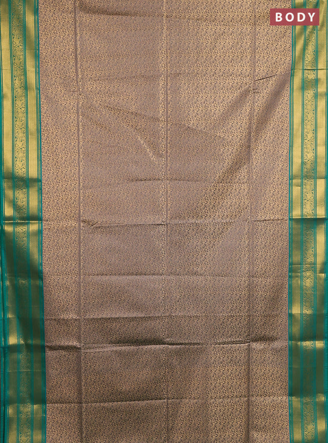Semi soft silk saree grey and green with allover zari weaves and zari woven border