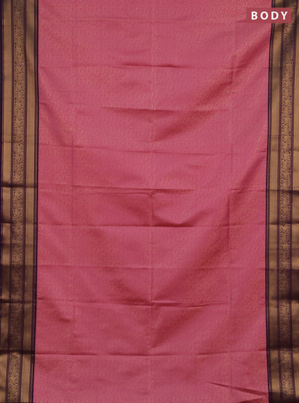 Semi soft silk saree pink and purple with allover zari weaves and zari woven border