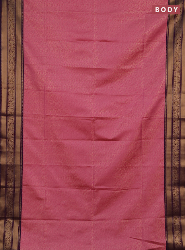 Semi soft silk saree pink and purple with allover zari weaves and zari woven border