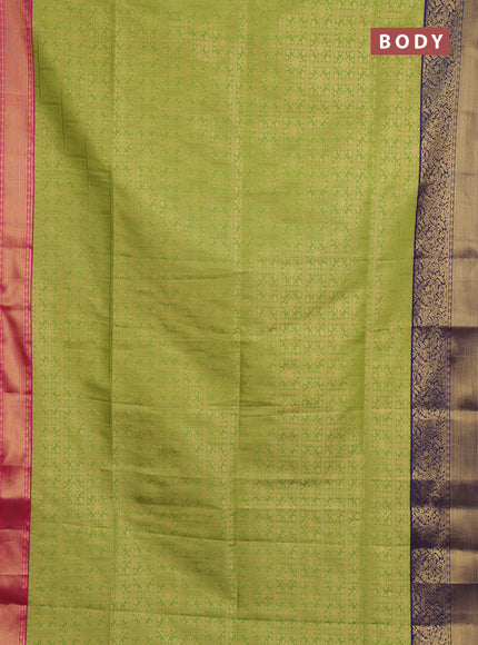 Semi soft silk saree green and pink navy blue with allover zari checked pattern and ganga jamuna border