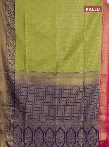 Semi soft silk saree green and pink navy blue with allover zari checked pattern and ganga jamuna border