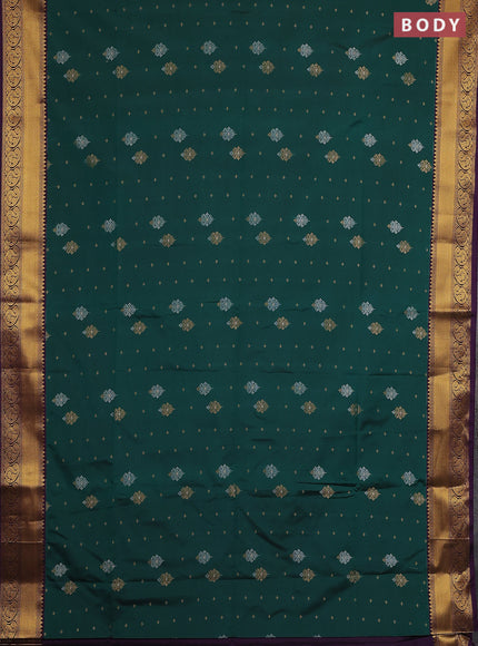 Semi soft silk saree green and purple with allover silver & gold zari woven buttas and zari woven border