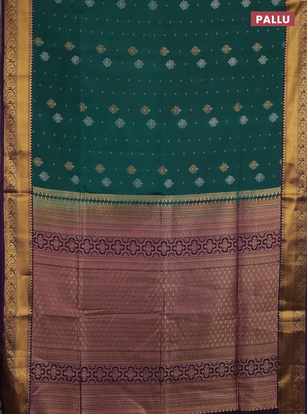 Semi soft silk saree green and purple with allover silver & gold zari woven buttas and zari woven border