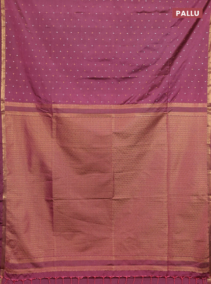 Semi soft silk saree mauve pink with allover silver & gold zari woven buttas and rettapet zari woven border