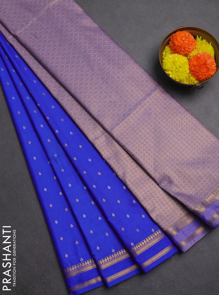 Semi soft silk saree royal blue with allover silver & gold zari woven buttas and rettapet zari woven border