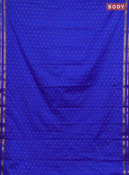 Semi soft silk saree royal blue with allover silver & gold zari woven buttas and rettapet zari woven border