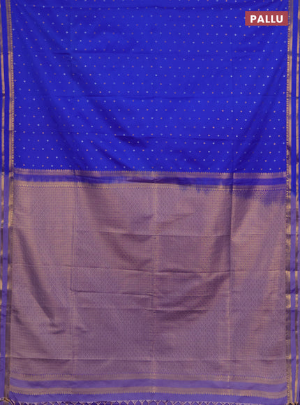 Semi soft silk saree royal blue with allover silver & gold zari woven buttas and rettapet zari woven border