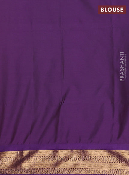 Semi soft silk saree kumkum red and purple with zari woven buttas and temple design zari woven border