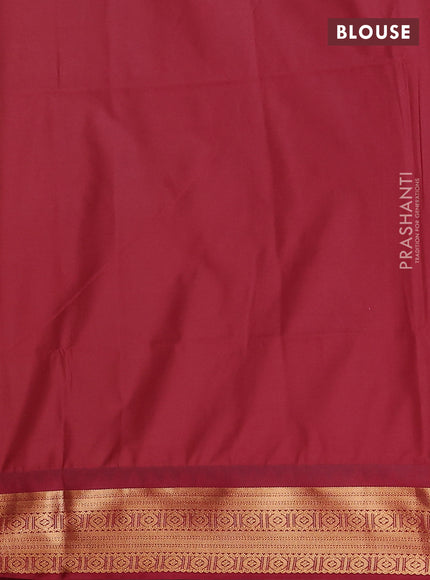 Semi soft silk saree green and maroon with zari woven buttas and temple design zari woven border