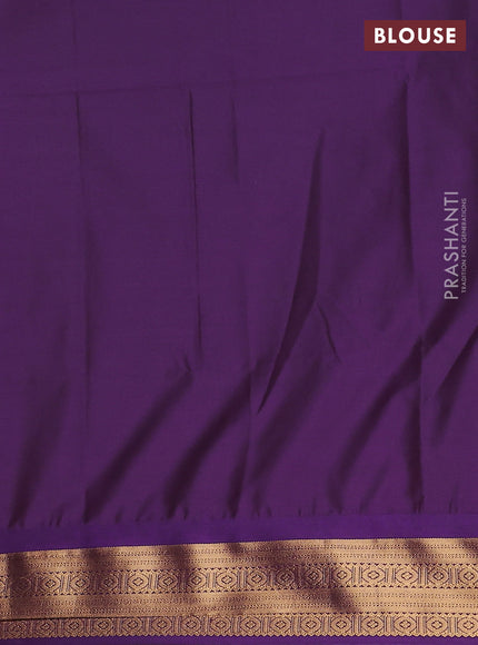 Semi soft silk saree green and purple with zari woven buttas and temple design zari woven border
