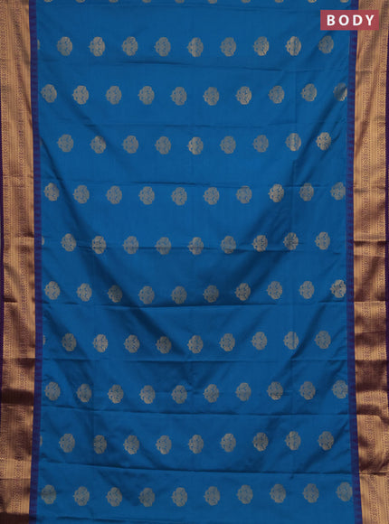 Semi soft silk saree cs blue and purple with zari woven buttas and temple design zari woven border