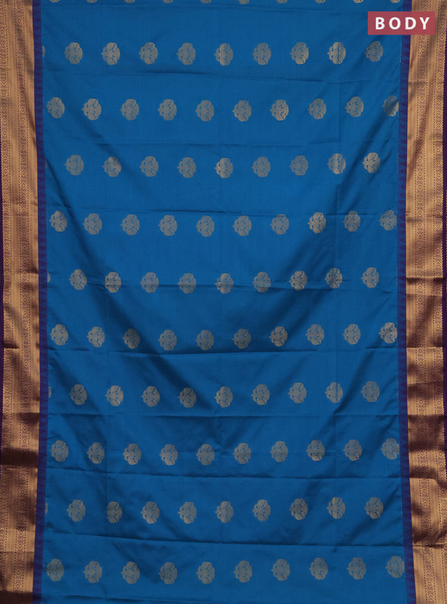 Semi soft silk saree cs blue and purple with zari woven buttas and temple design zari woven border