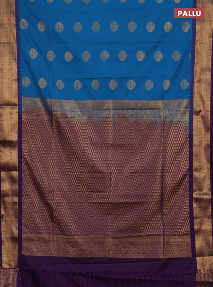 Semi soft silk saree cs blue and purple with zari woven buttas and temple design zari woven border