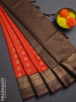 Semi soft silk saree orange and coffee brown with allover zari woven buttas and zari woven border