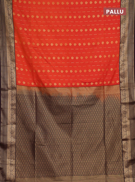 Semi soft silk saree orange and coffee brown with allover zari woven buttas and zari woven border