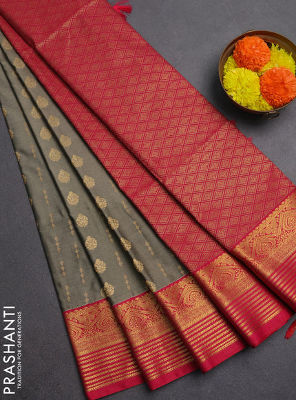 Semi soft silk saree grey and pink with allover zari woven buttas and zari woven border