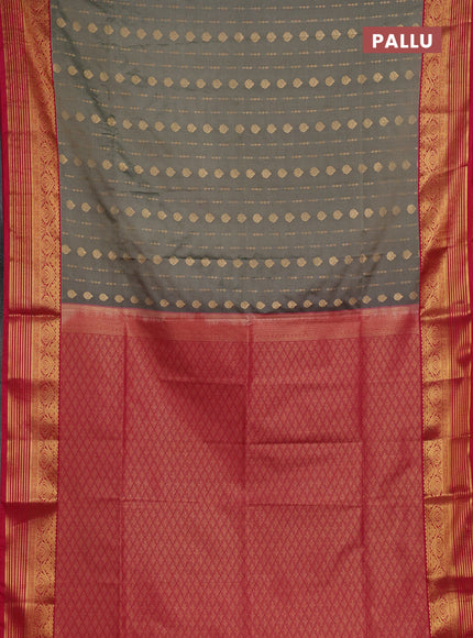 Semi soft silk saree grey and pink with allover zari woven buttas and zari woven border