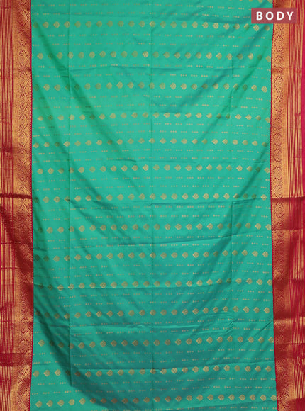 Semi soft silk saree teal green and pink with allover zari woven buttas and zari woven border