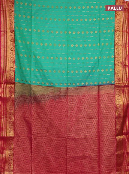 Semi soft silk saree teal green and pink with allover zari woven buttas and zari woven border