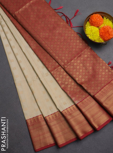 Semi soft silk saree beige and maroon with allover zari weaves & buttas and zari woven border