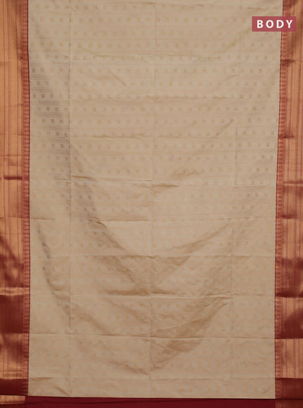 Semi soft silk saree beige and maroon with allover zari weaves & buttas and zari woven border