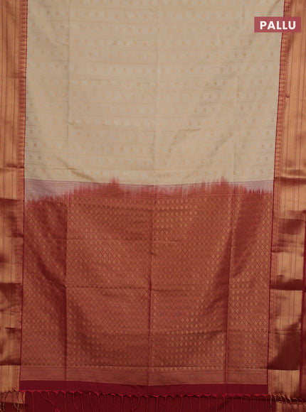 Semi soft silk saree beige and maroon with allover zari weaves & buttas and zari woven border