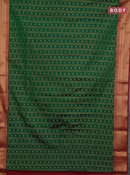 Semi soft silk saree green and maroon with allover zari weaves & buttas and zari woven border