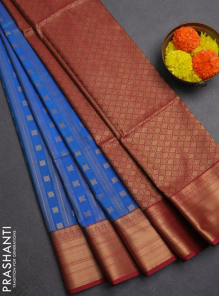 Semi soft silk saree cs blue and maroon with allover zari weaves & buttas and zari woven border
