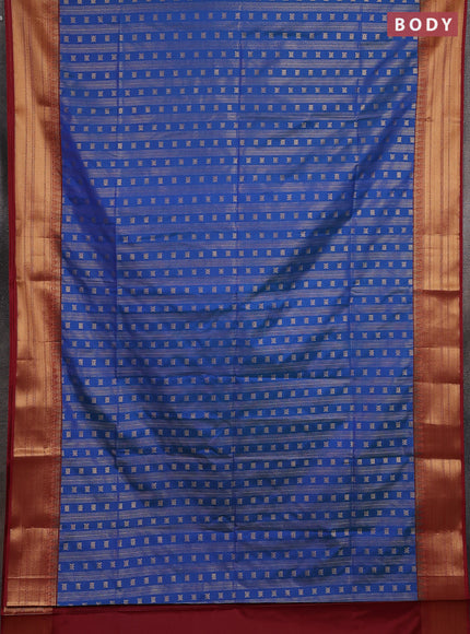 Semi soft silk saree cs blue and maroon with allover zari weaves & buttas and zari woven border
