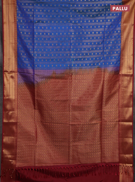 Semi soft silk saree cs blue and maroon with allover zari weaves & buttas and zari woven border