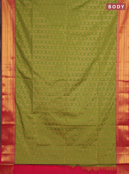 Semi soft silk saree green and pink with allover zari weaves & buttas and zari woven border
