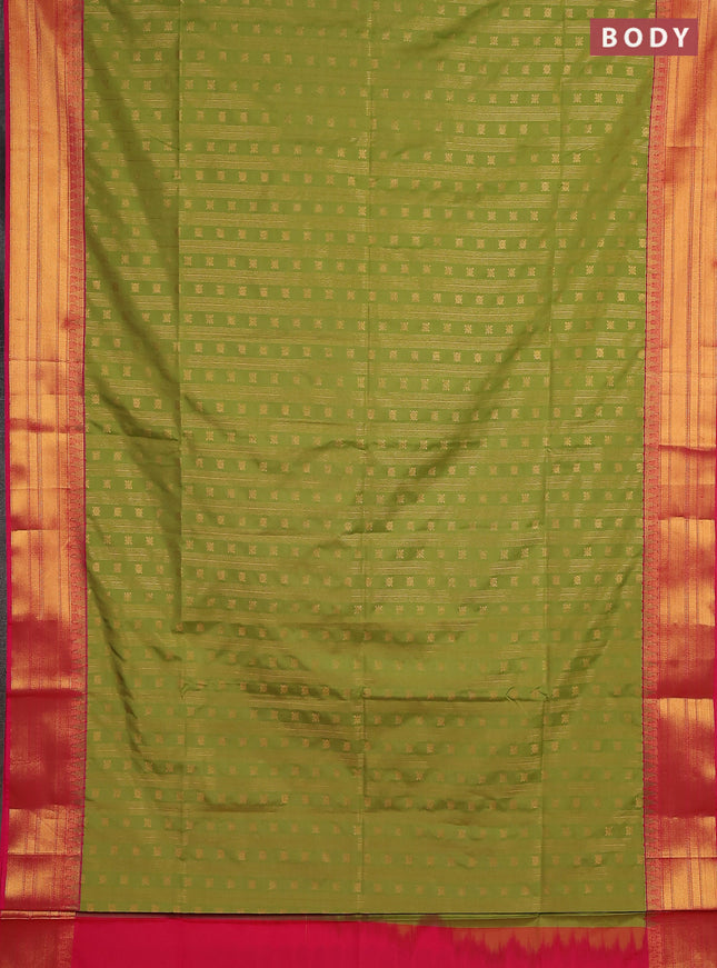 Semi soft silk saree green and pink with allover zari weaves & buttas and zari woven border