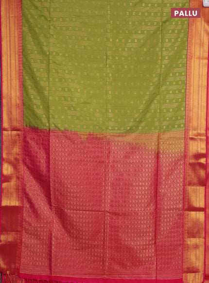 Semi soft silk saree green and pink with allover zari weaves & buttas and zari woven border
