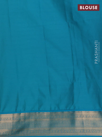 Semi soft silk saree beige and teal blue with zari woven butta border and zari woven border