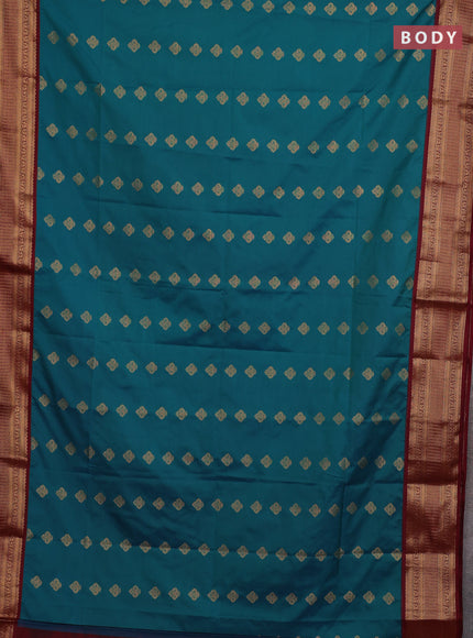 Semi soft silk saree teal green and maroon with zari woven butta border and zari woven border
