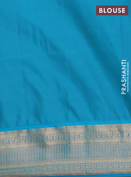 Semi soft silk saree red and teal green with zari woven butta border and zari woven border