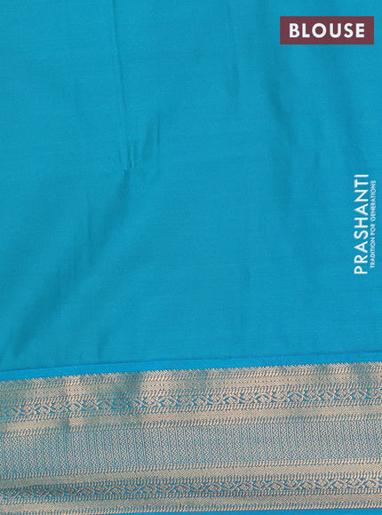 Semi soft silk saree lime yellow and teal blue with zari woven butta border and zari woven border