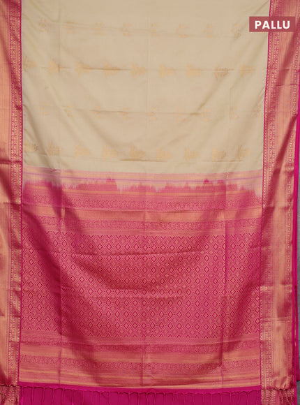 Semi soft silk saree beige and pink with zari woven butta border and zari woven border