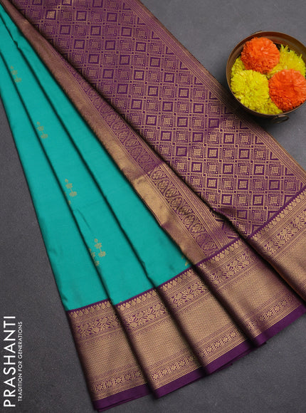 Semi soft silk saree teal green and purple with zari woven butta border and zari woven border