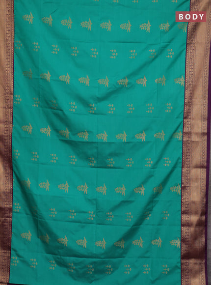 Semi soft silk saree teal green and purple with zari woven butta border and zari woven border