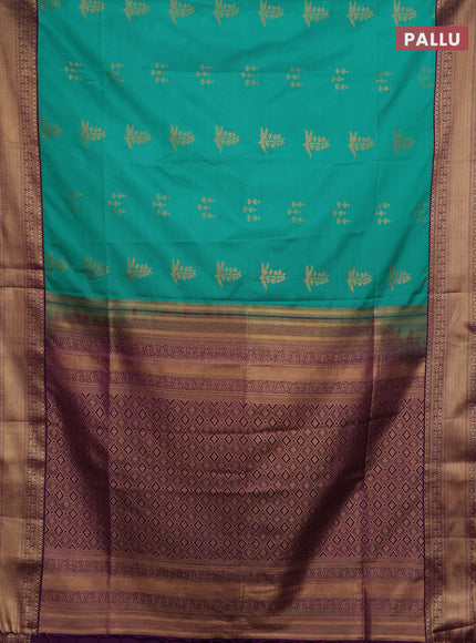 Semi soft silk saree teal green and purple with zari woven butta border and zari woven border