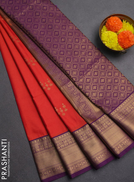 Semi soft silk saree red and purple with zari woven butta border and zari woven border