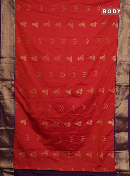 Semi soft silk saree red and purple with zari woven butta border and zari woven border