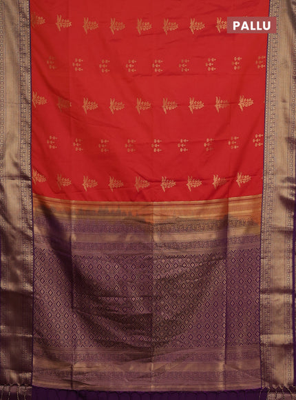 Semi soft silk saree red and purple with zari woven butta border and zari woven border