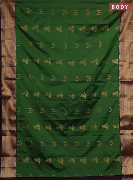 Semi soft silk saree green and coffee brown with zari woven butta border and zari woven border